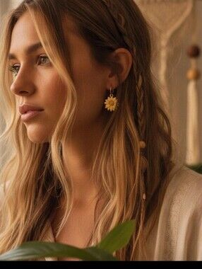 QTY: 2 PAIRS Review / Boho Cottagecore Gold Daisy  Earrings